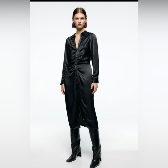 Zara Black Satin Midi Dress - Picture 2 of 5